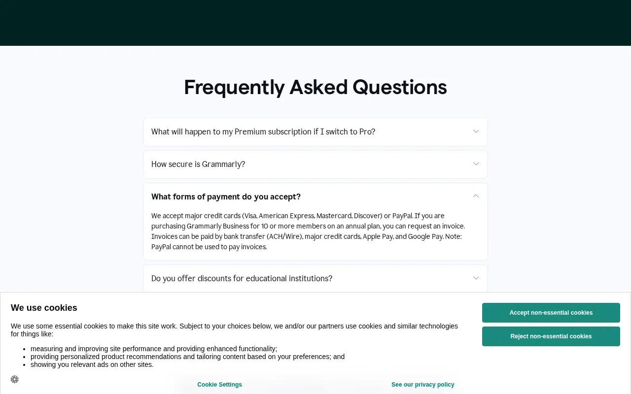Grammarly — pricing page