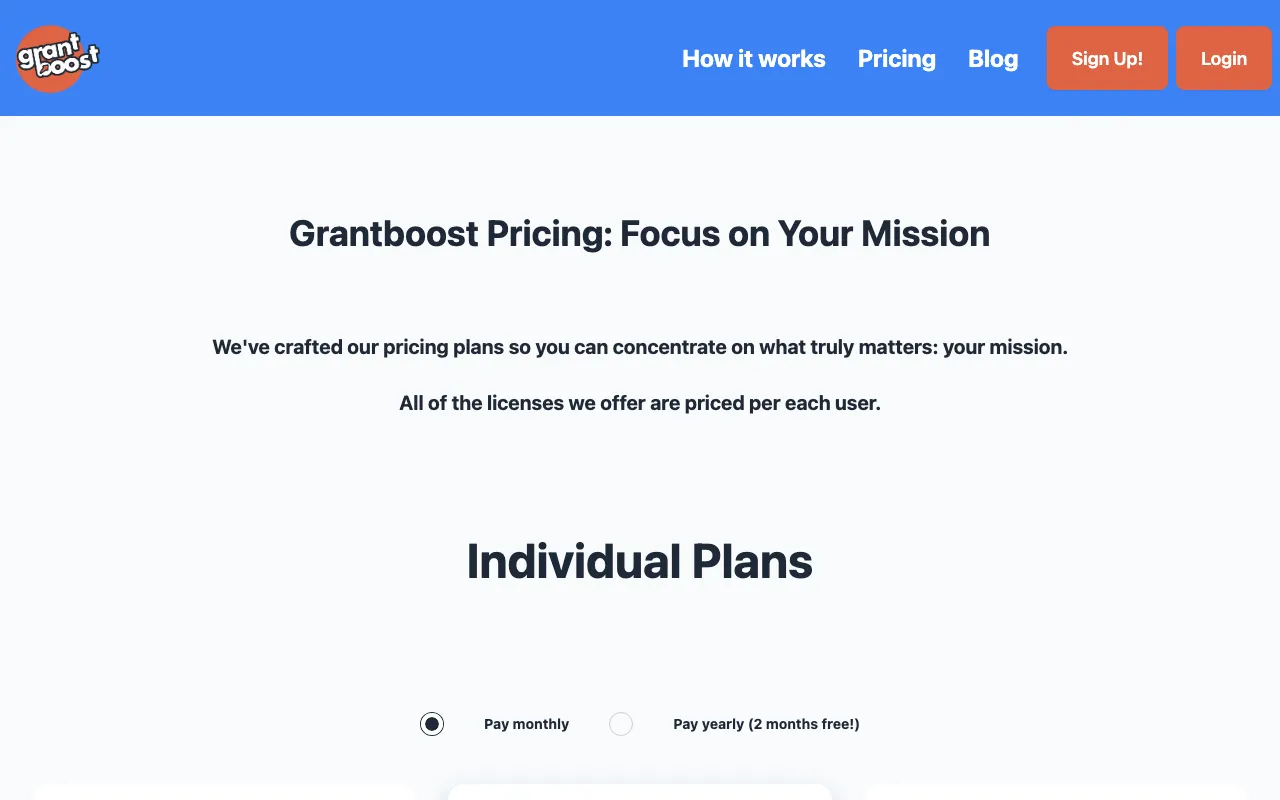 Grantboost — pricing page