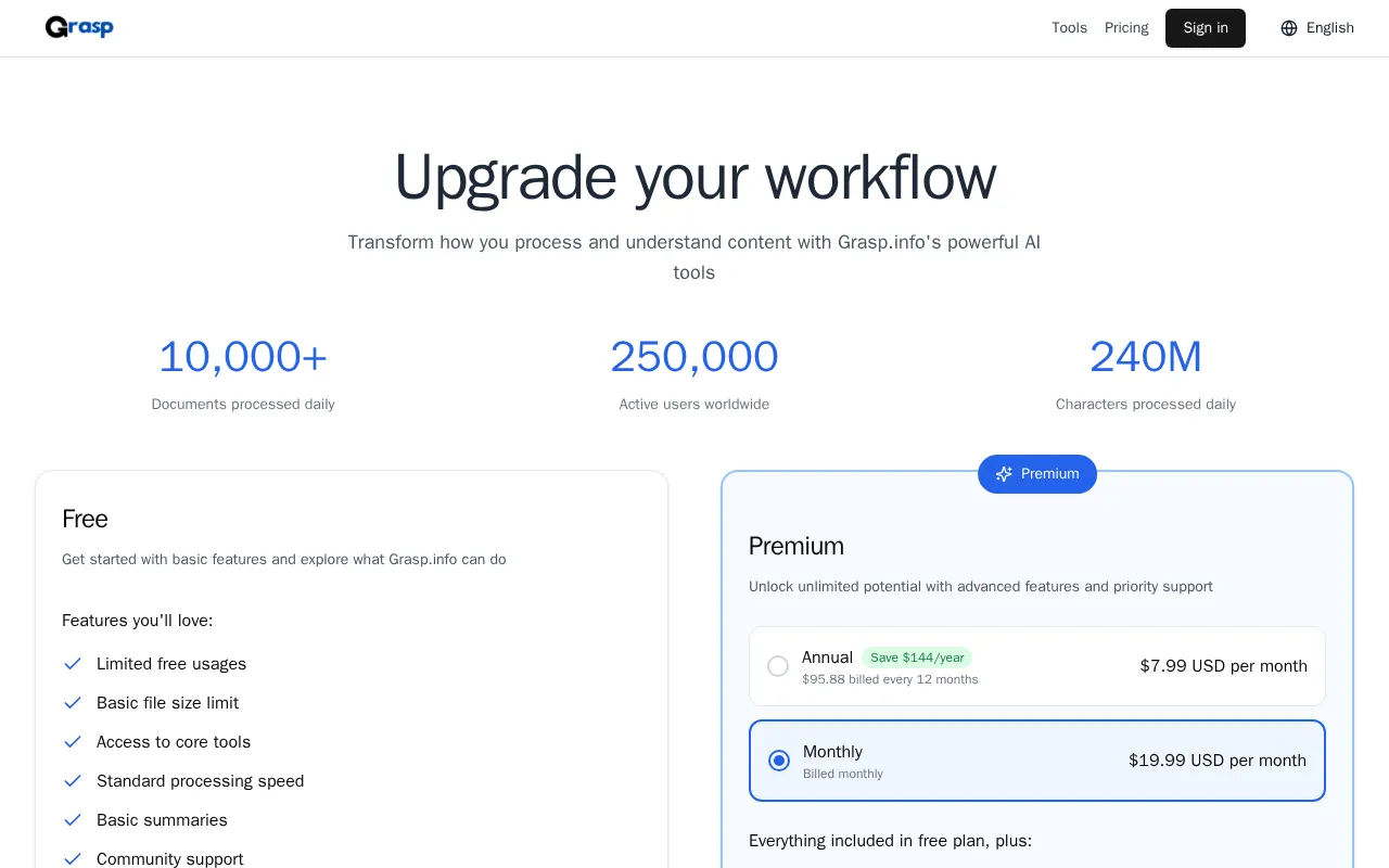 grasp.info — pricing page