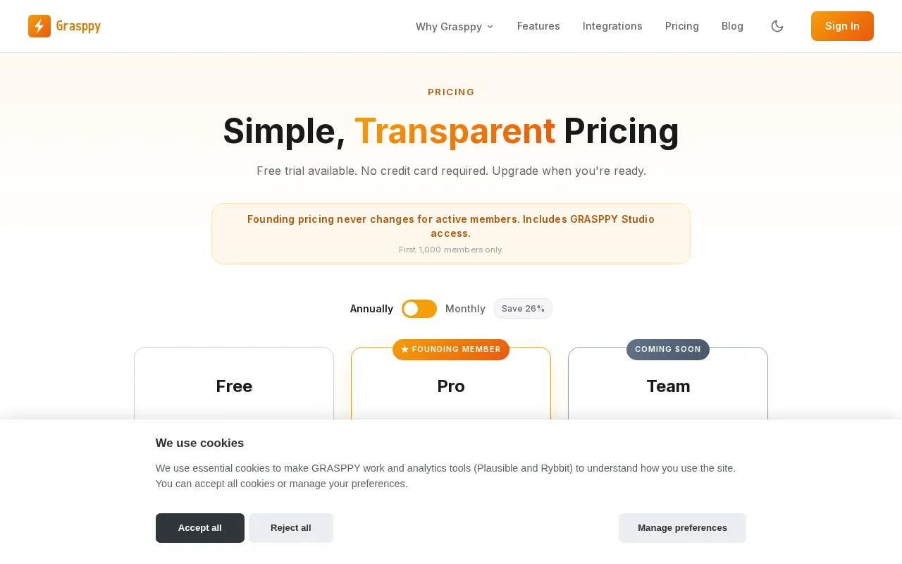 Grasppy Context Workspace — pricing page