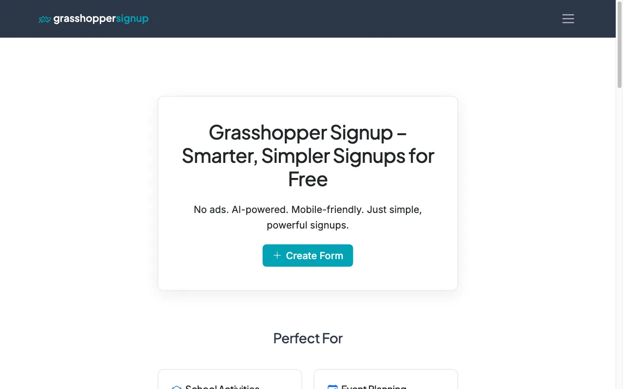 Grasshopper Signup — preview screenshot
