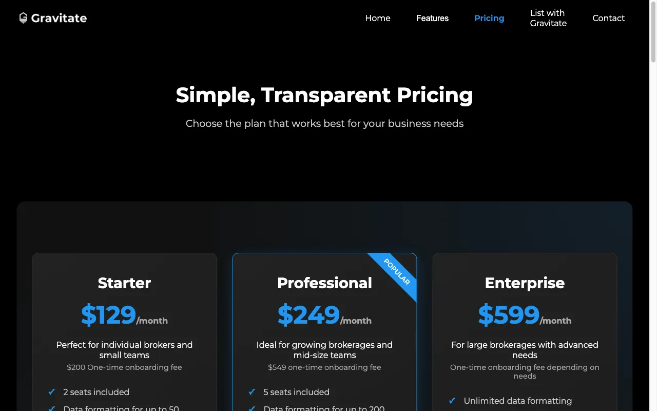 Gravitate — pricing page