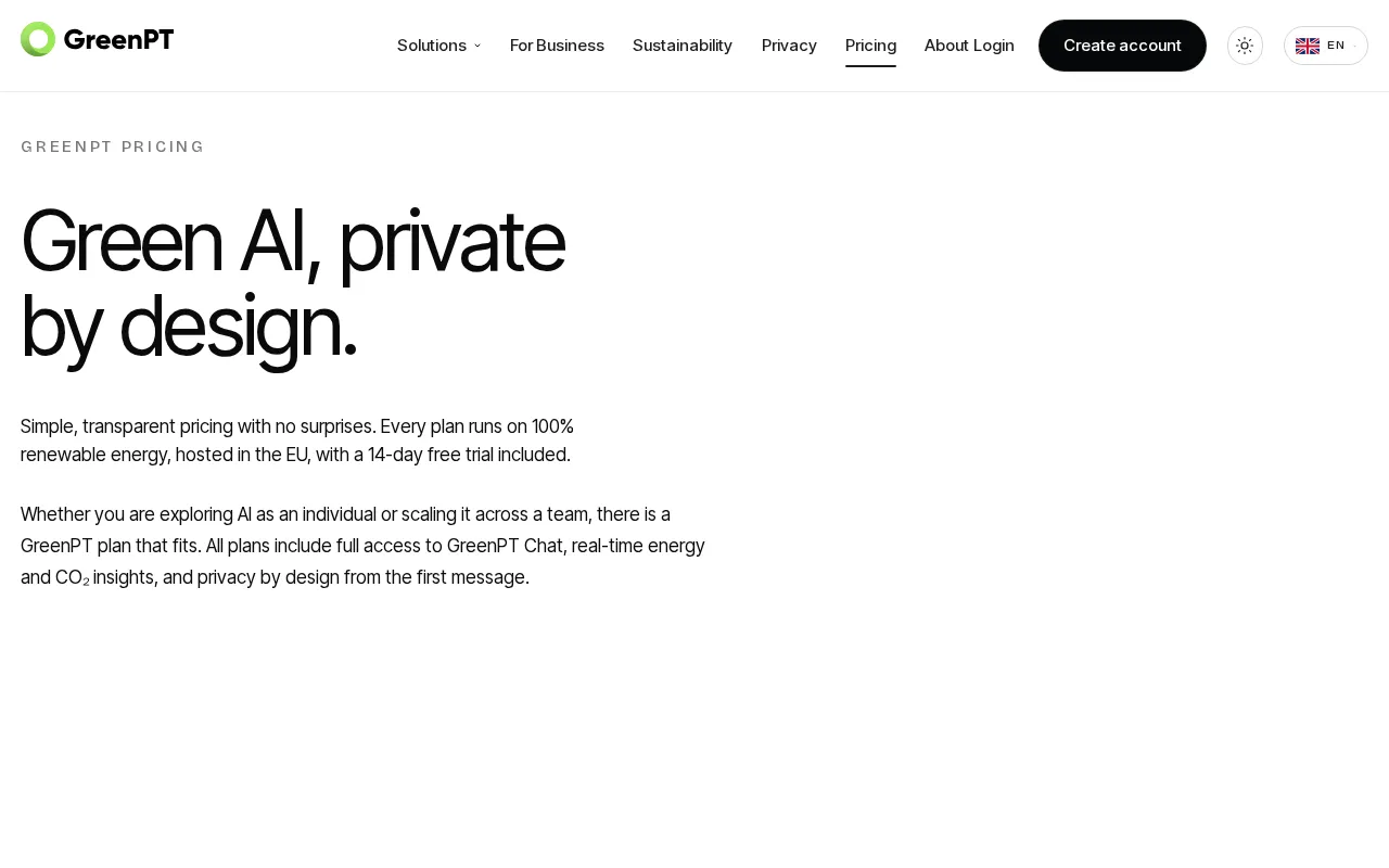 GreenPT — pricing page