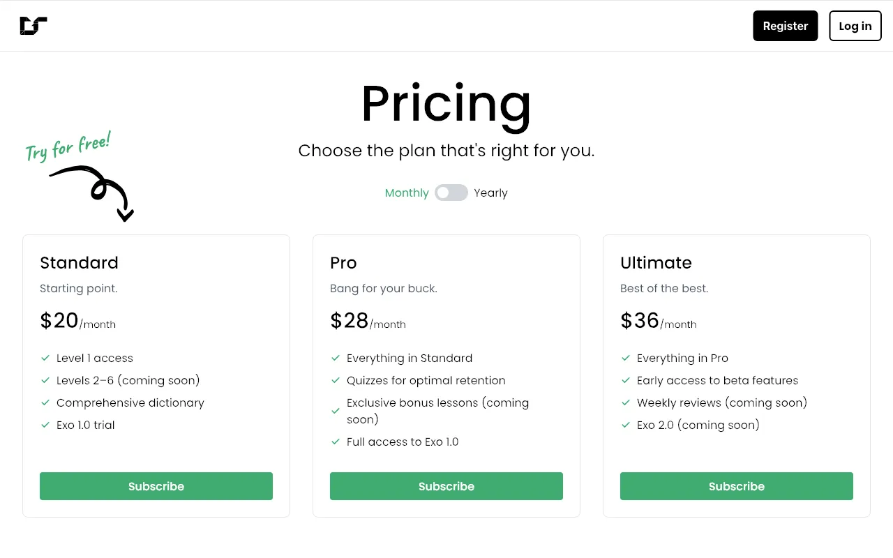 Greenstick — pricing page