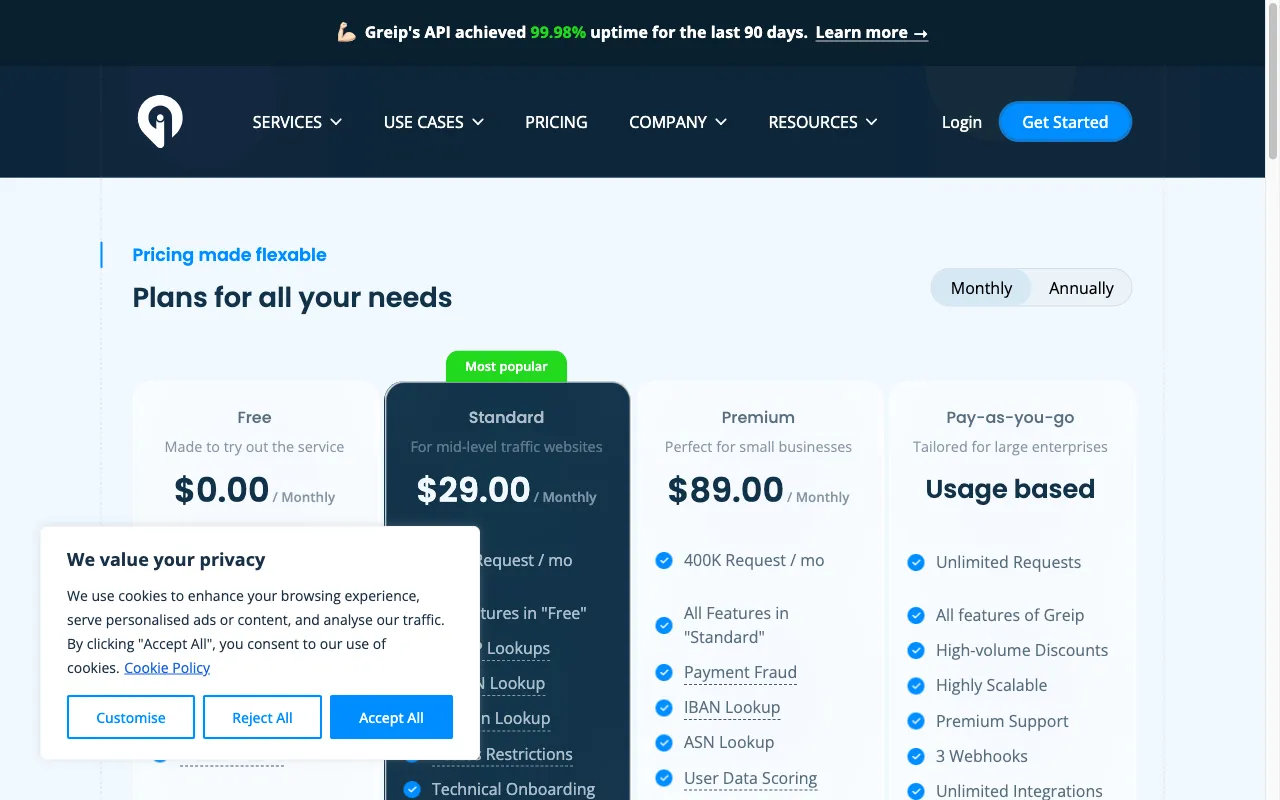 Greip — pricing page