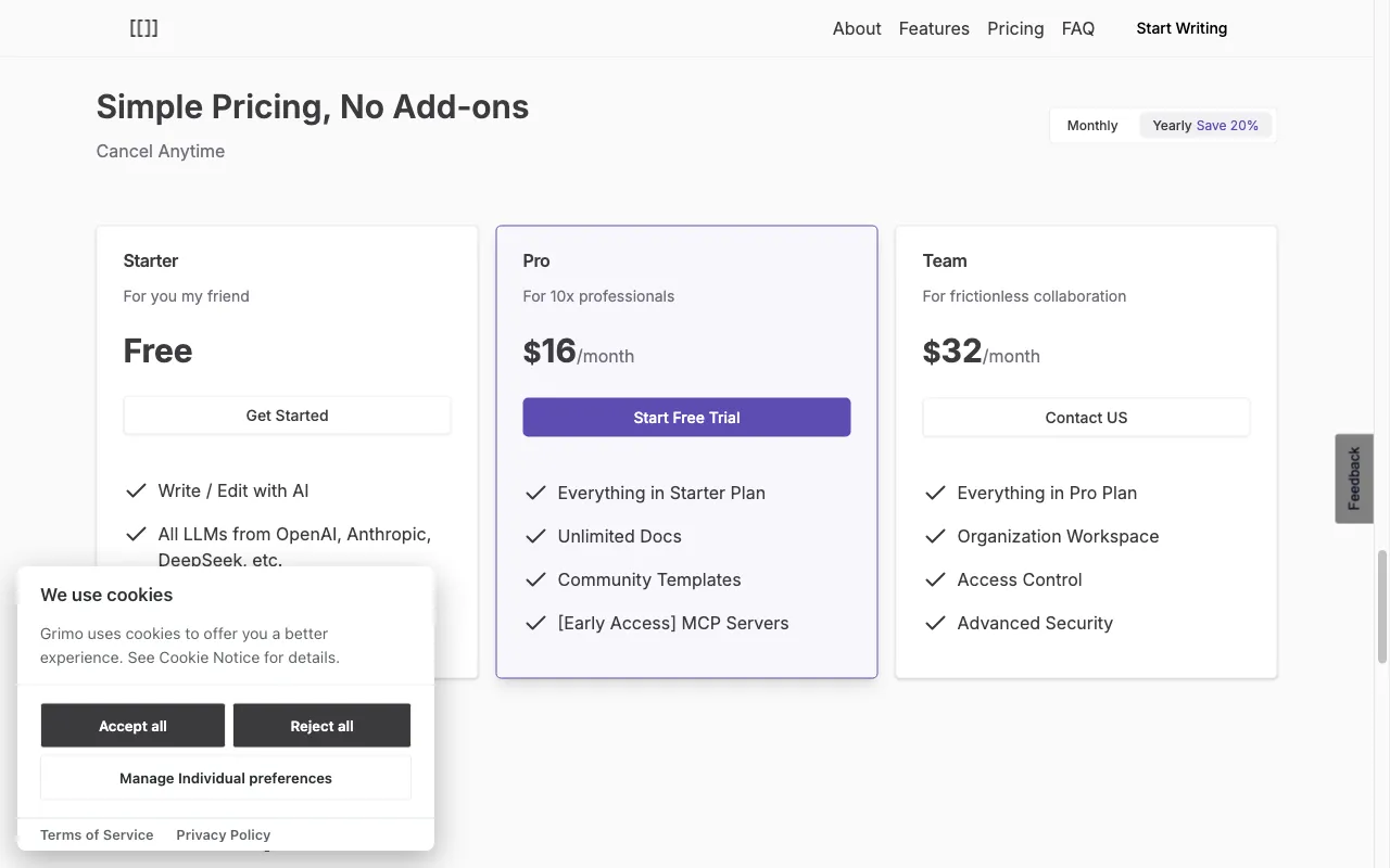 Grimo — pricing page