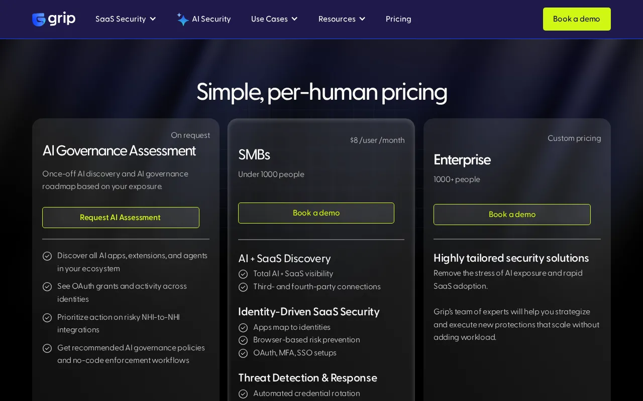 Grip Security — pricing page