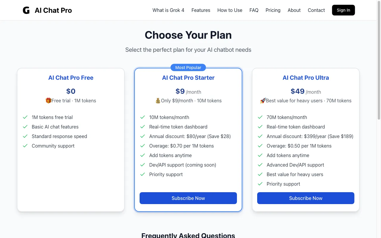 AI Chat Pro — pricing page