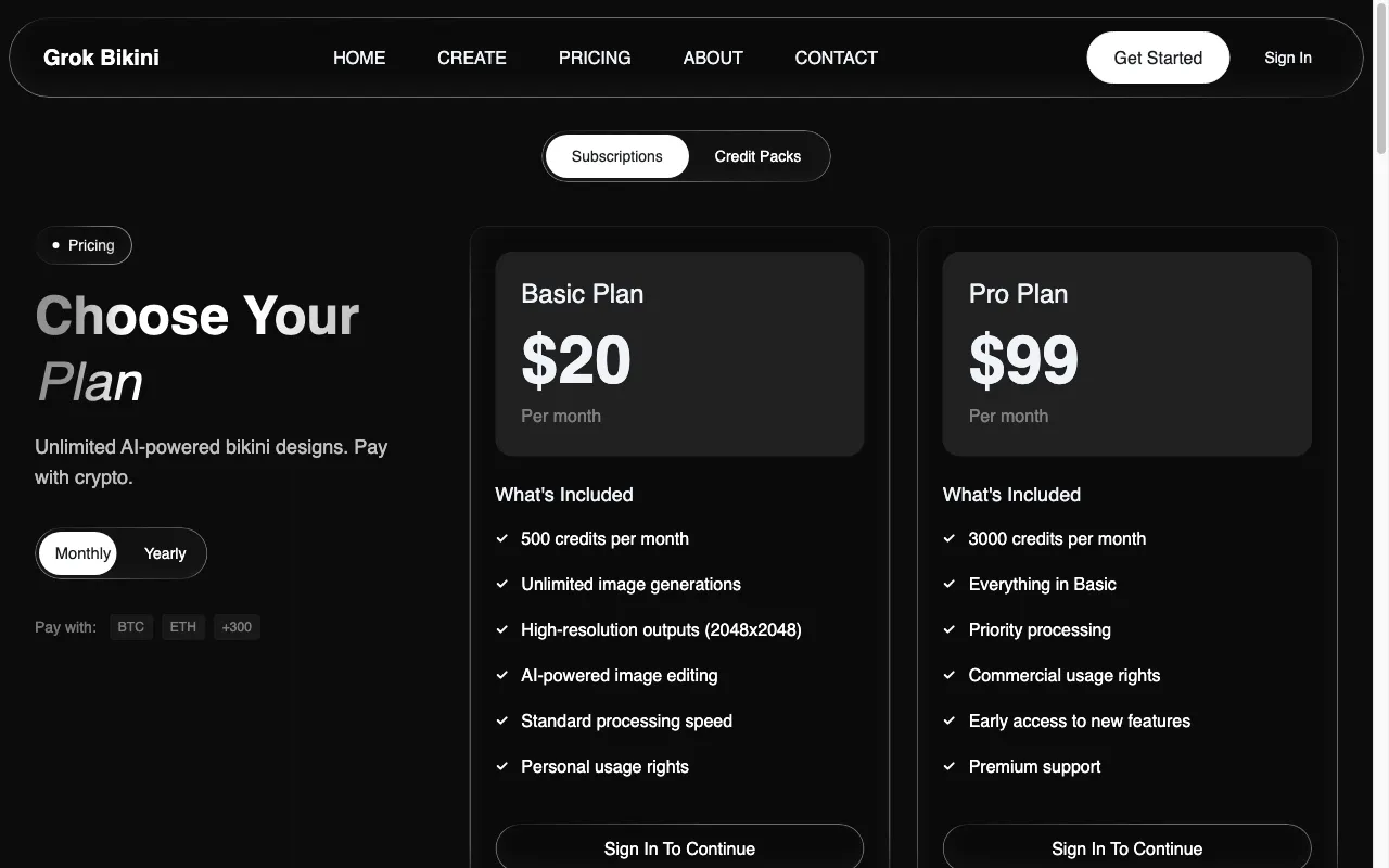 Grok Bikini — pricing page