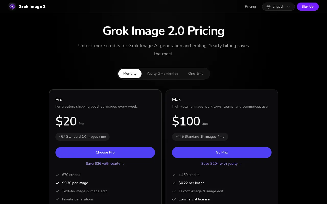 Grok Image 2.0 — pricing page