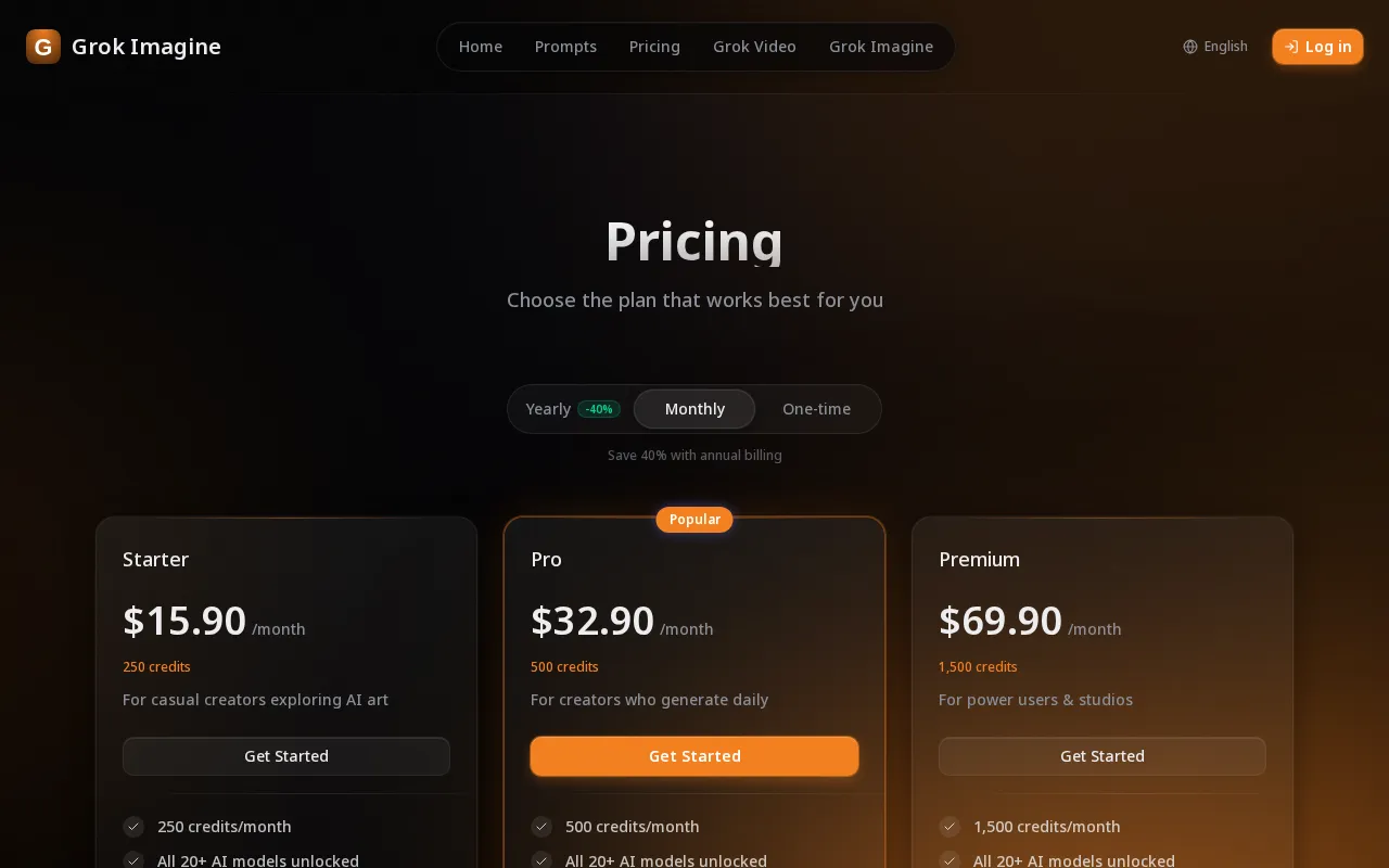 Grok Imagine — pricing page