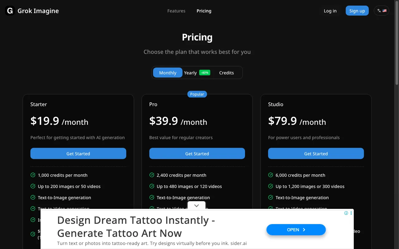 Grok Imagine丨Spicy Mode — pricing page