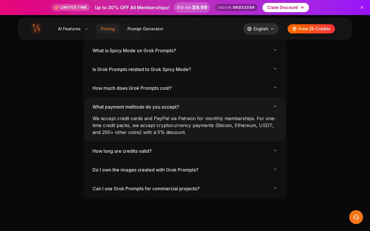 Grok Prompts — pricing page