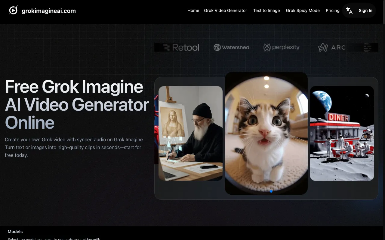 GrokImagineAI.com:Free AI Image & Video Generator With Grok — preview screenshot
