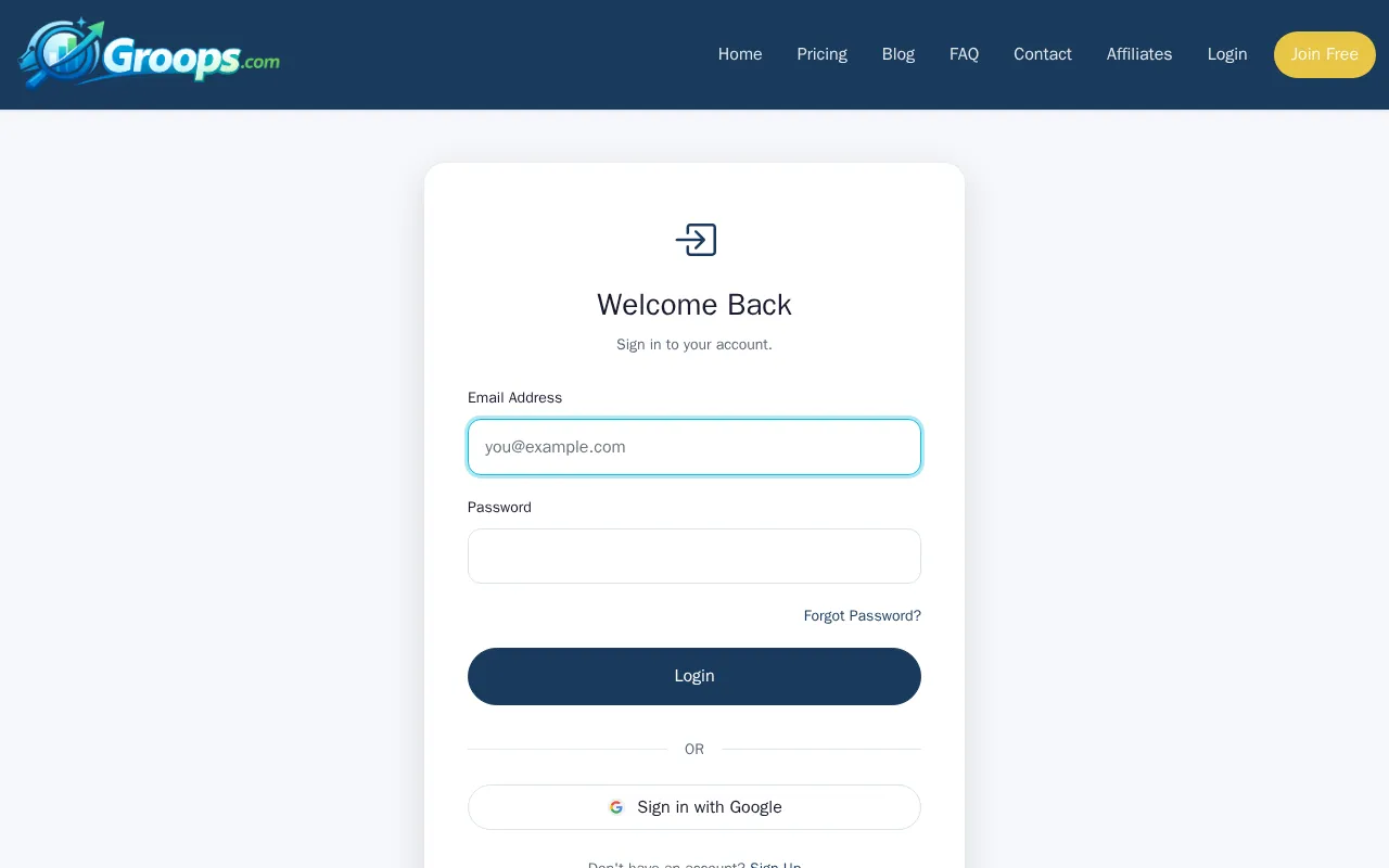 Groops.com — pricing page