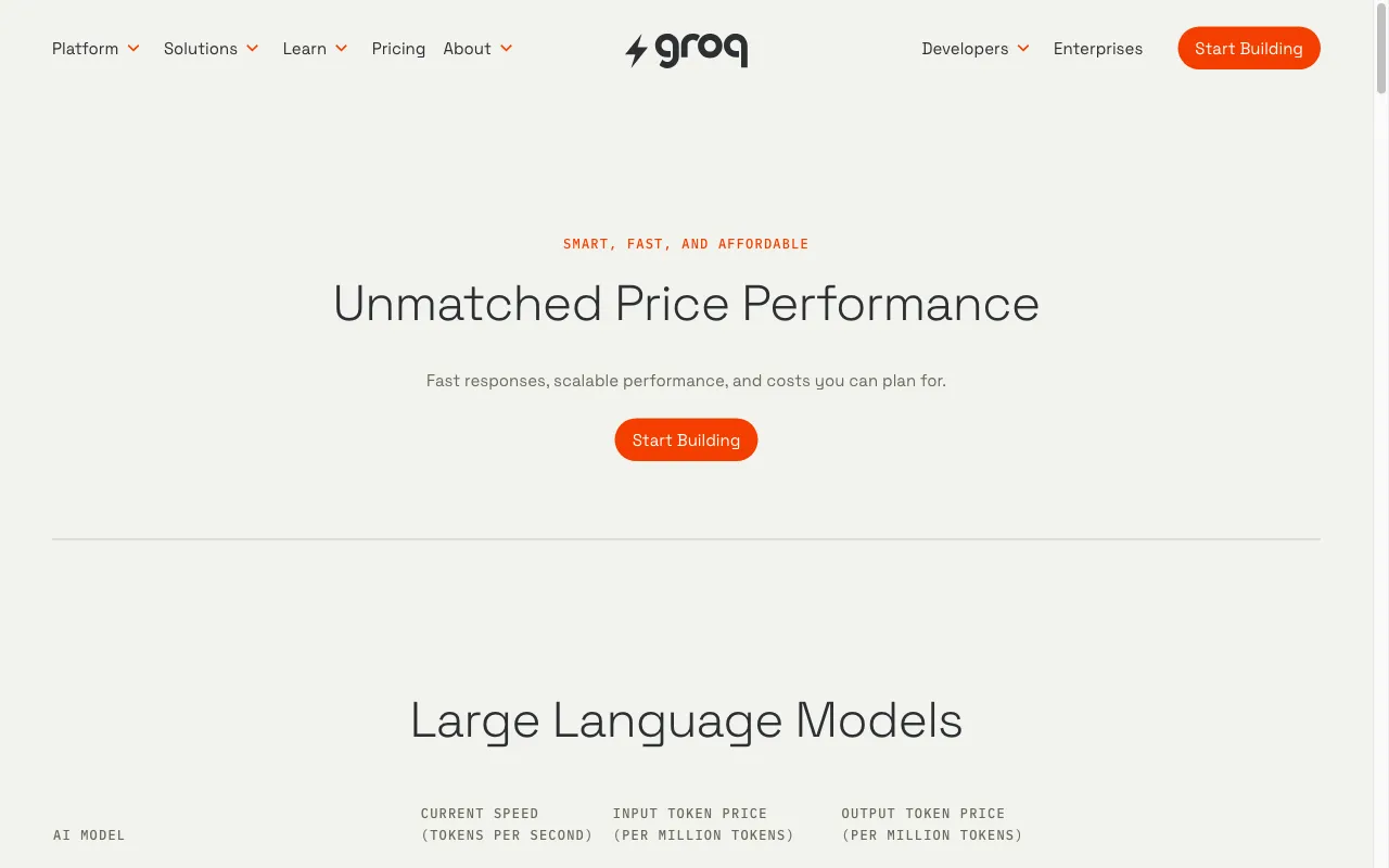 Groq — pricing page
