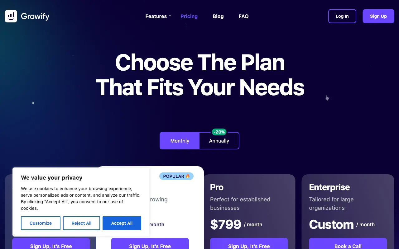 Growify — pricing page