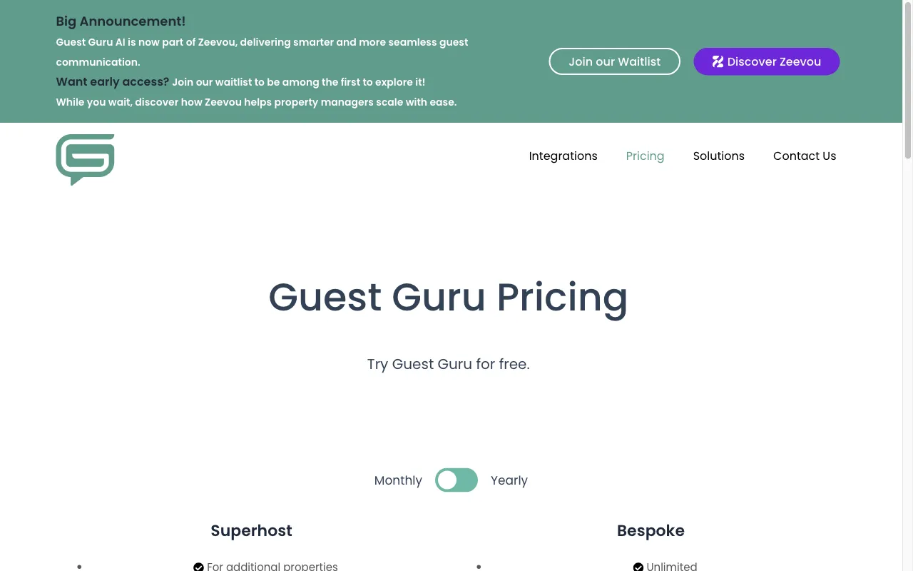 Guest Guru — pricing page