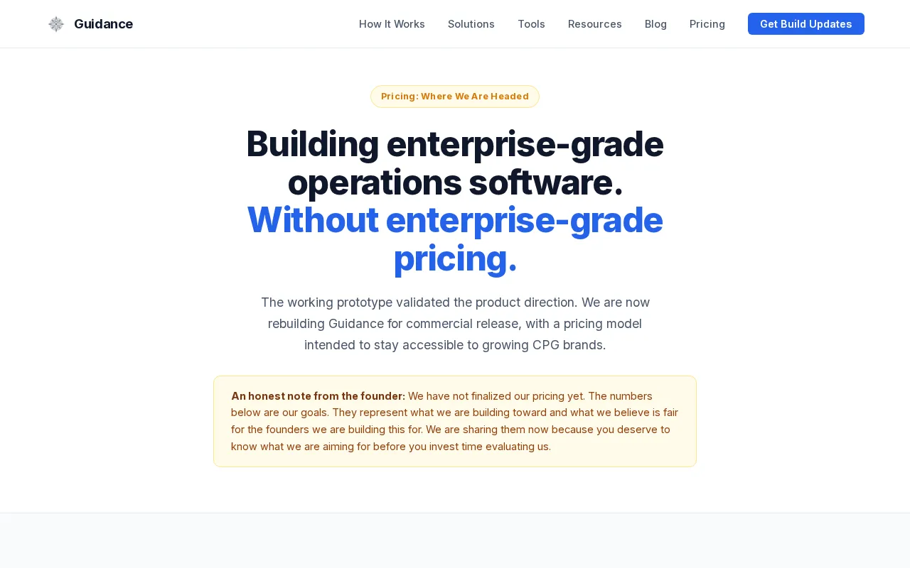 Guidance — pricing page