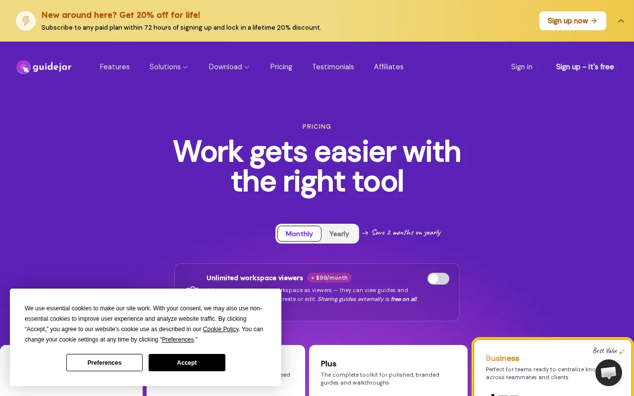 Guidejar — pricing page