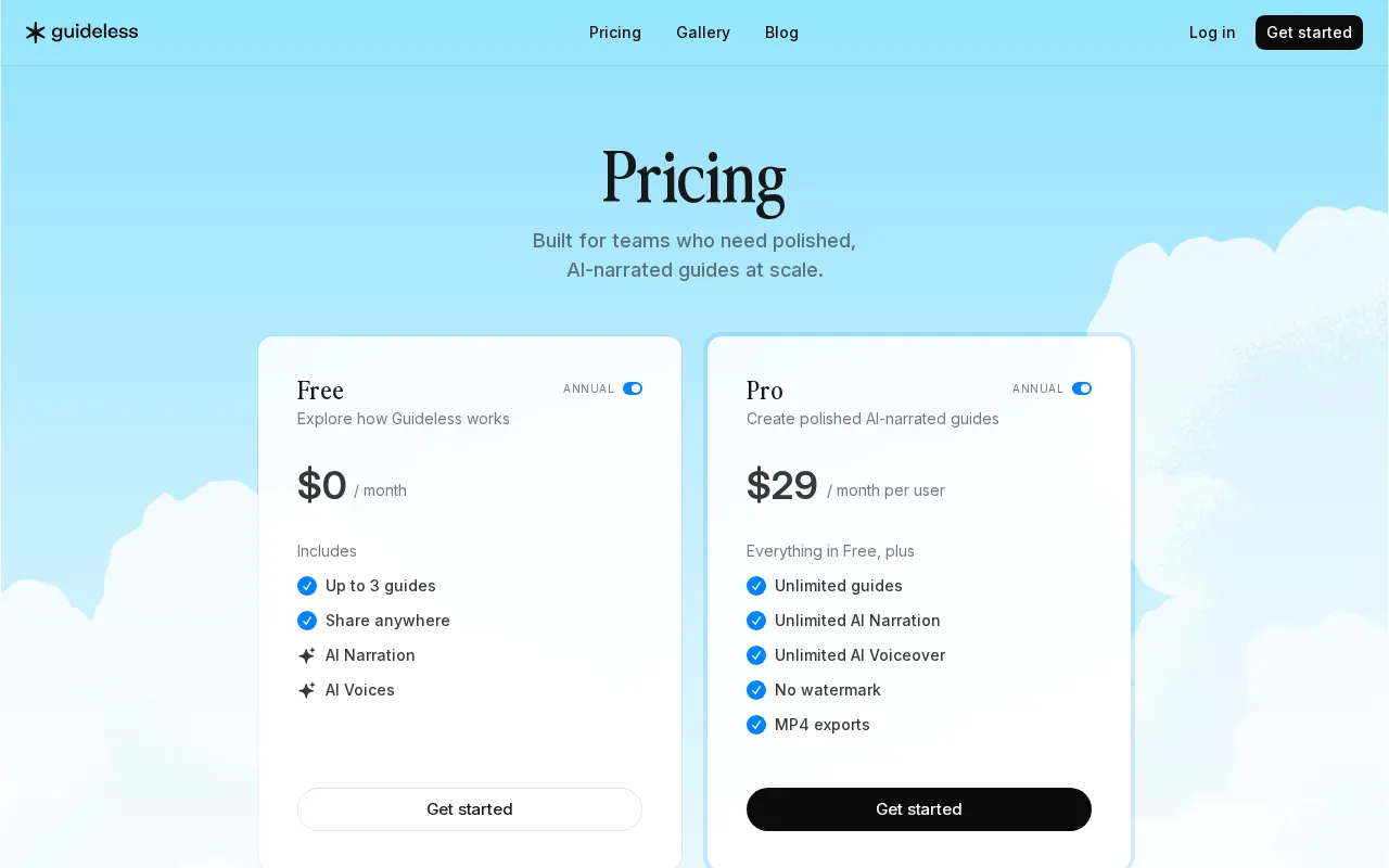 Guideless — pricing page
