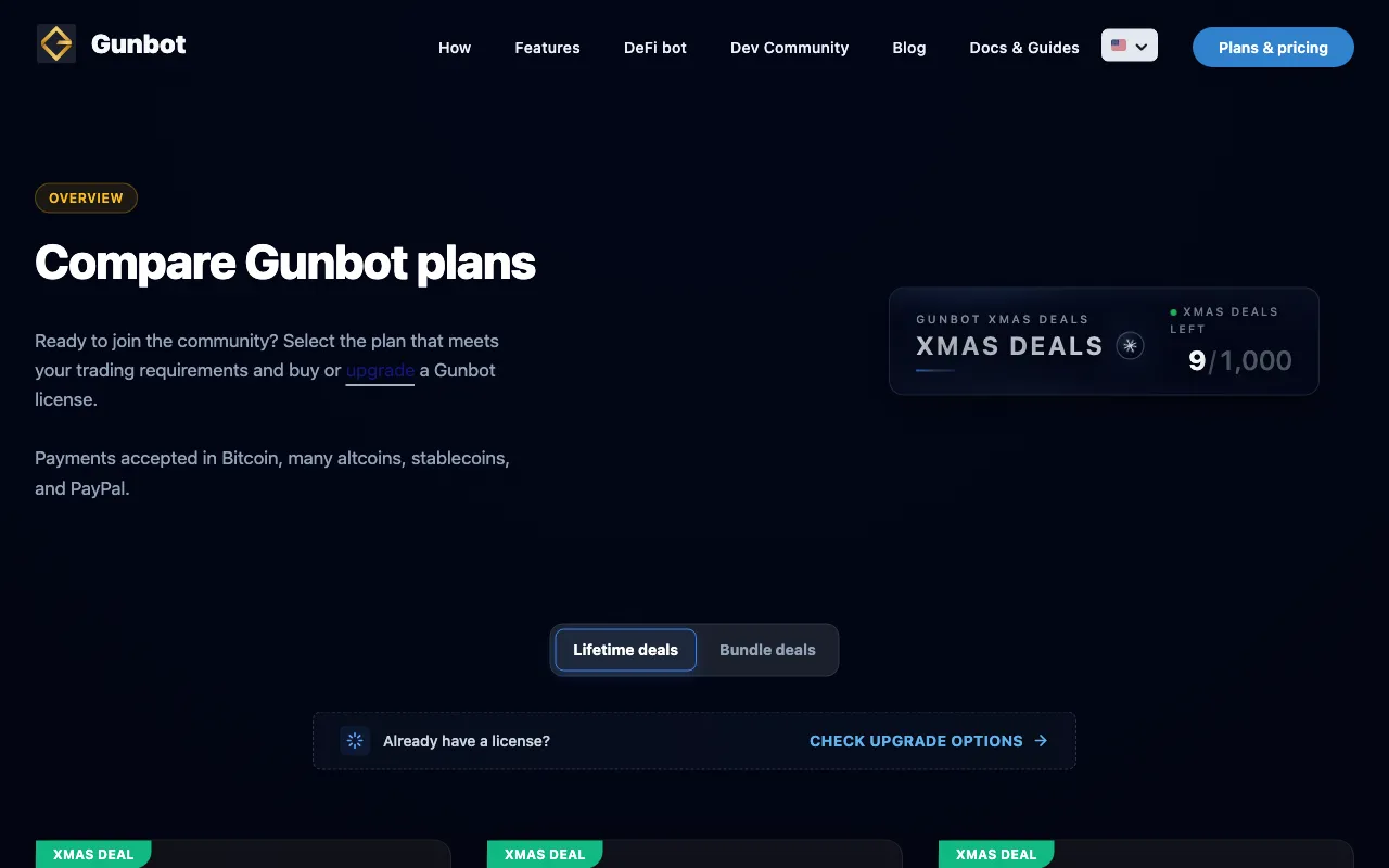 Gunbot.com — pricing page