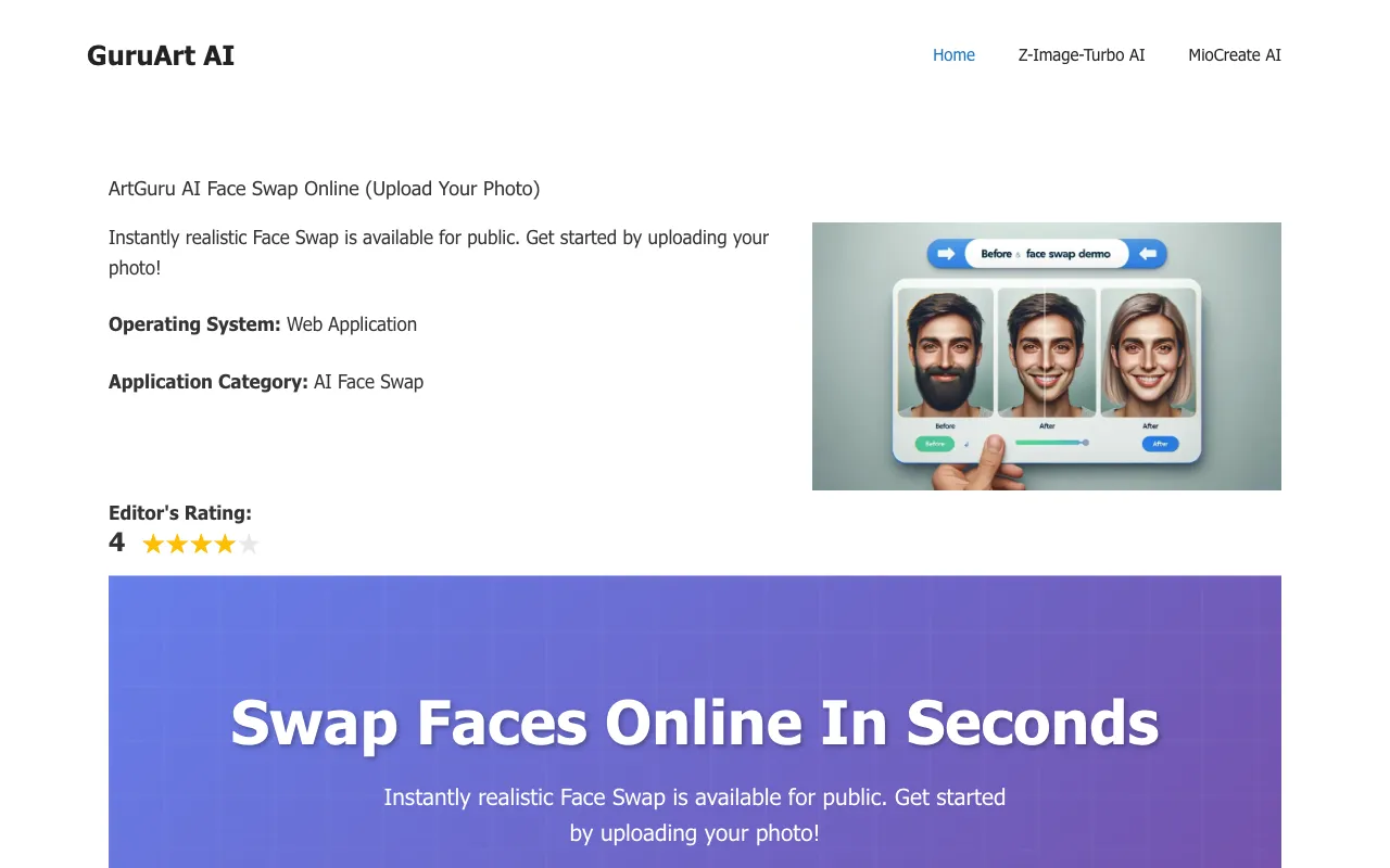 GuruArt Face SWAP — preview screenshot