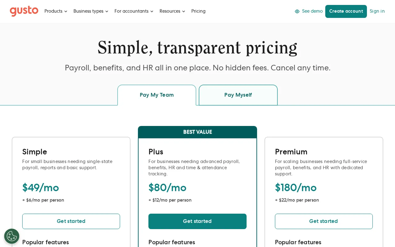Gusto — pricing page