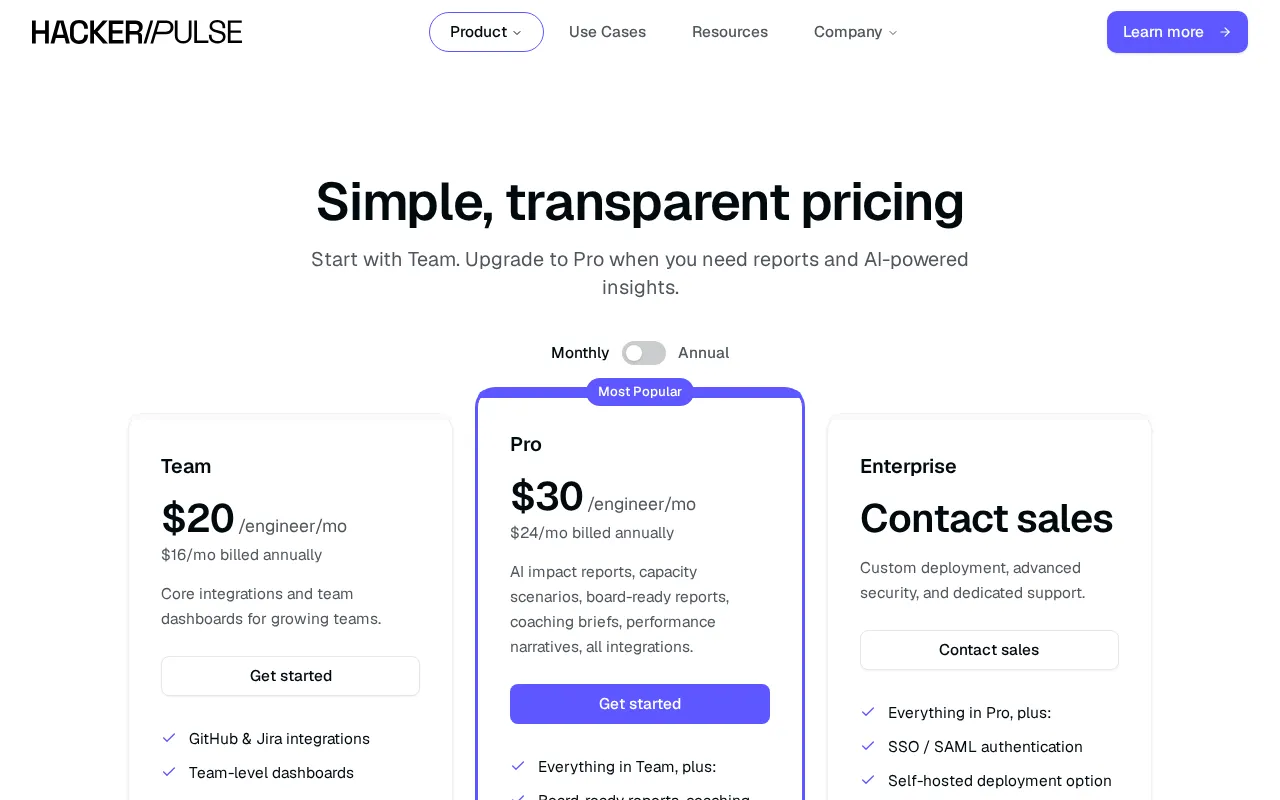 HackerPulse — pricing page