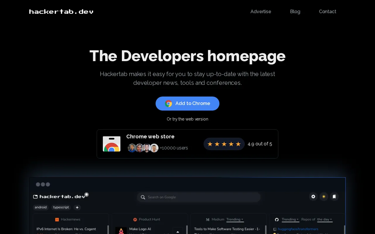 Hackertab.dev — preview screenshot