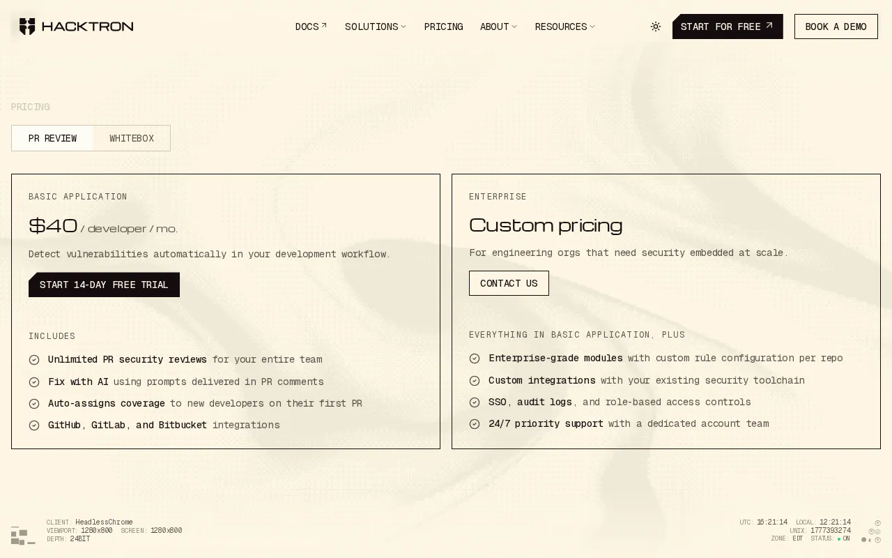 Hacktron — pricing page