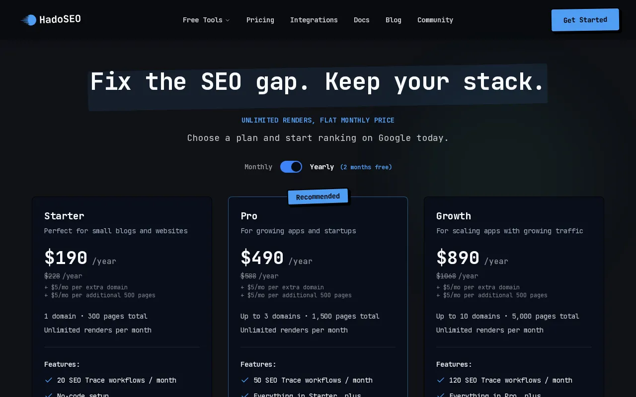 Hado SEO — pricing page