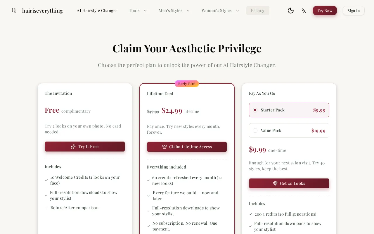 HairIsEverything — pricing page