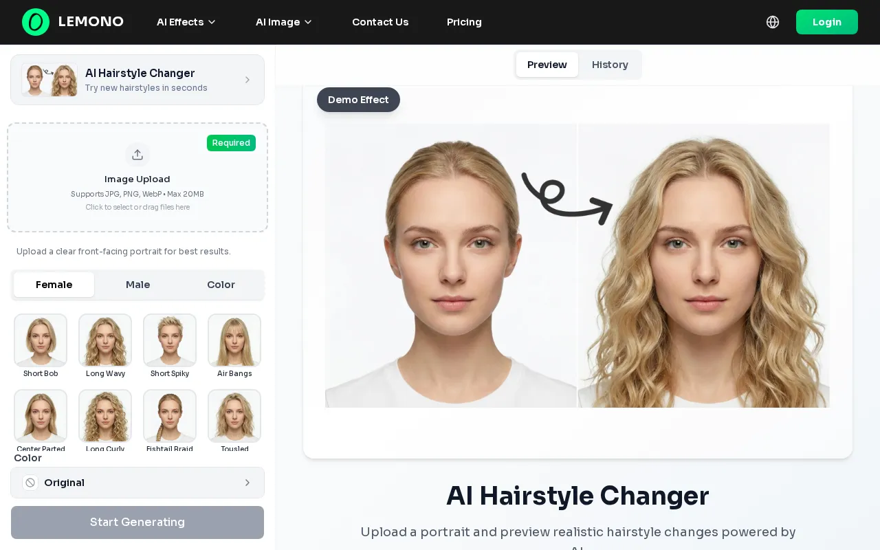 Hairstyle Changer by LEMONO AI — preview screenshot
