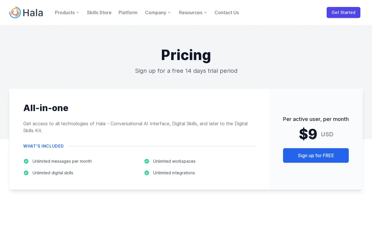 Hala.ai — pricing page