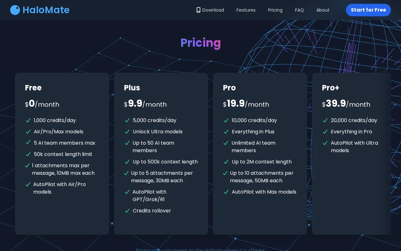 HaloMate — pricing page