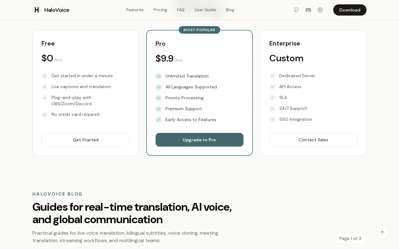 HaloVoice — pricing page
