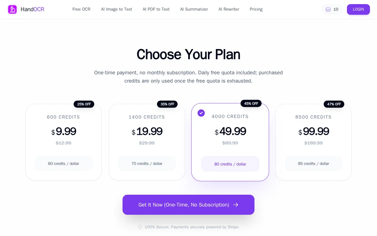 HandOCR — pricing page
