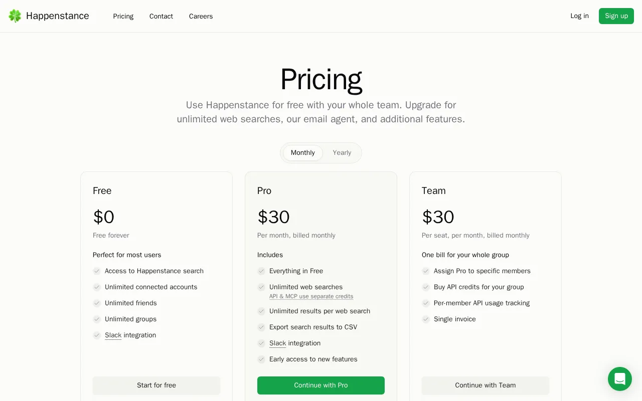 Happenstance — pricing page