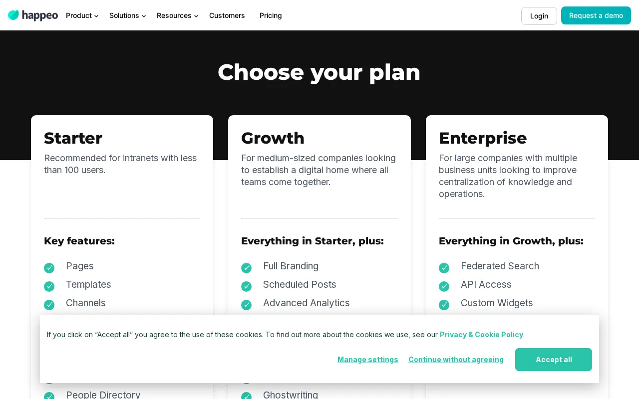 Happeo — pricing page
