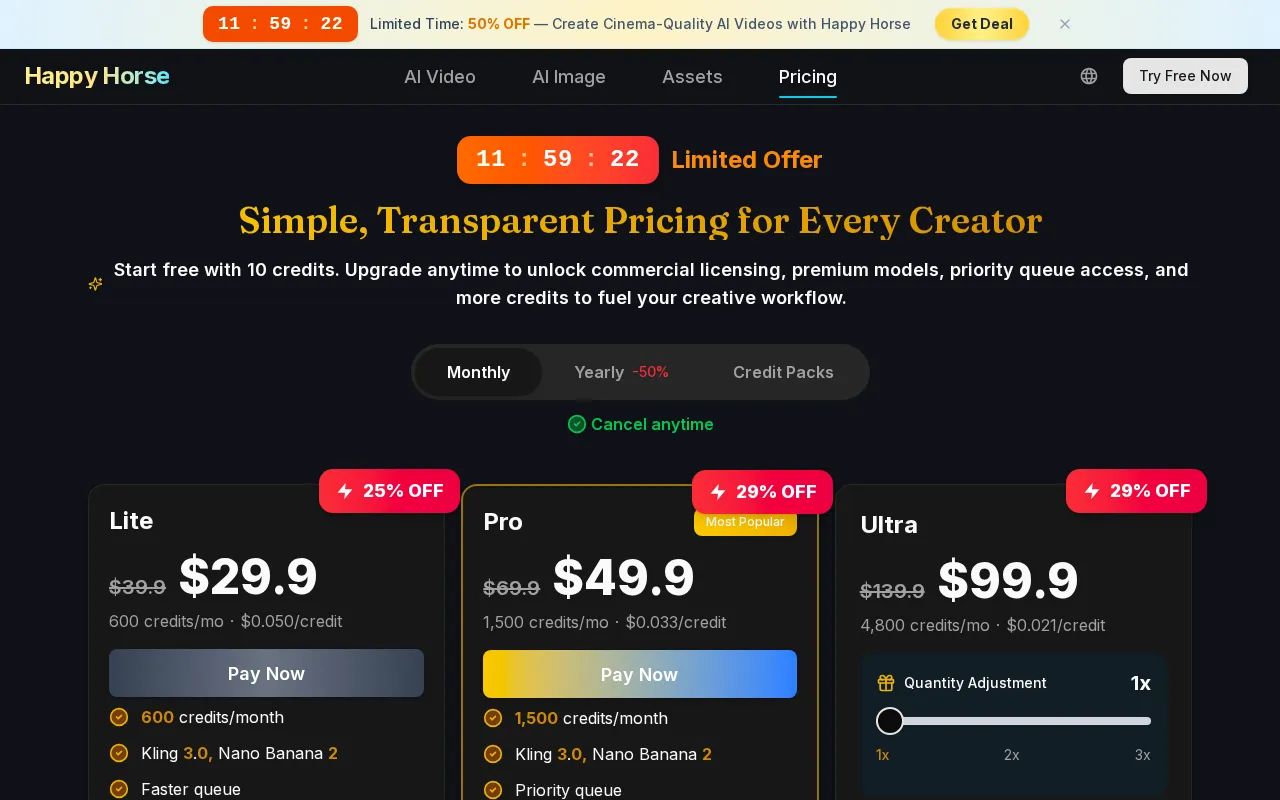 Happy Horse — pricing page