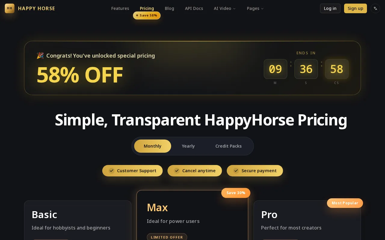 Happy Horse — pricing page