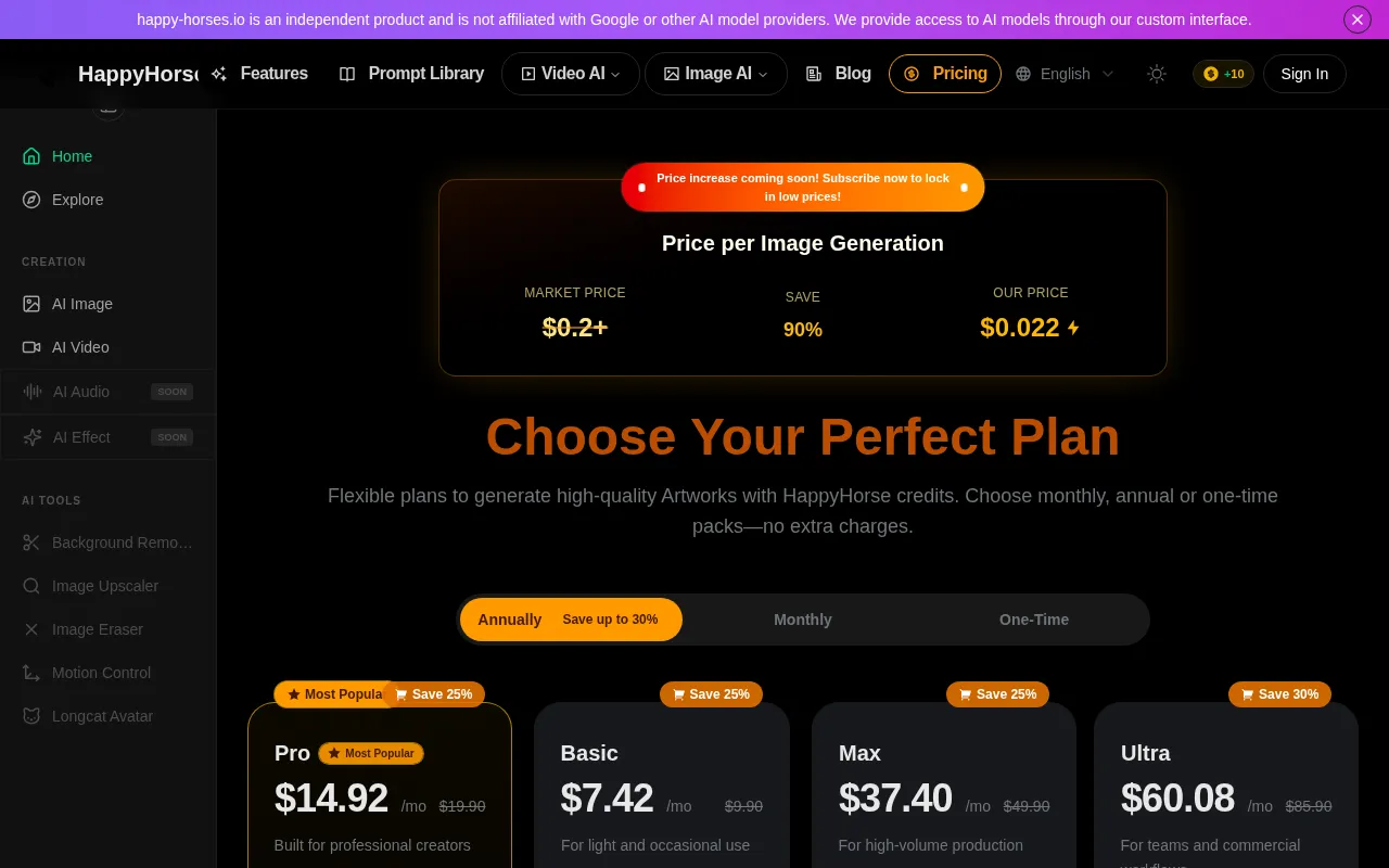 happy-horses.io — pricing page