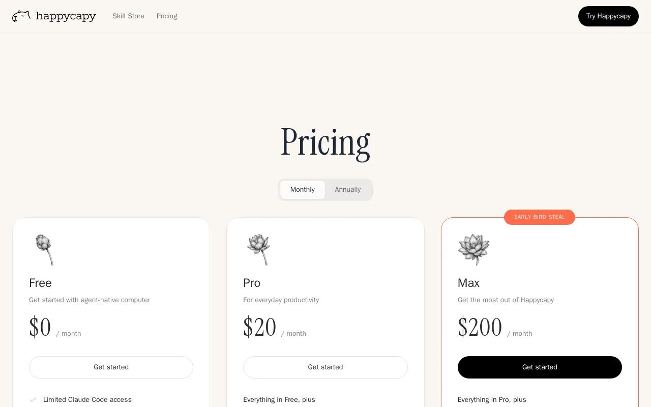 Happycapy — pricing page