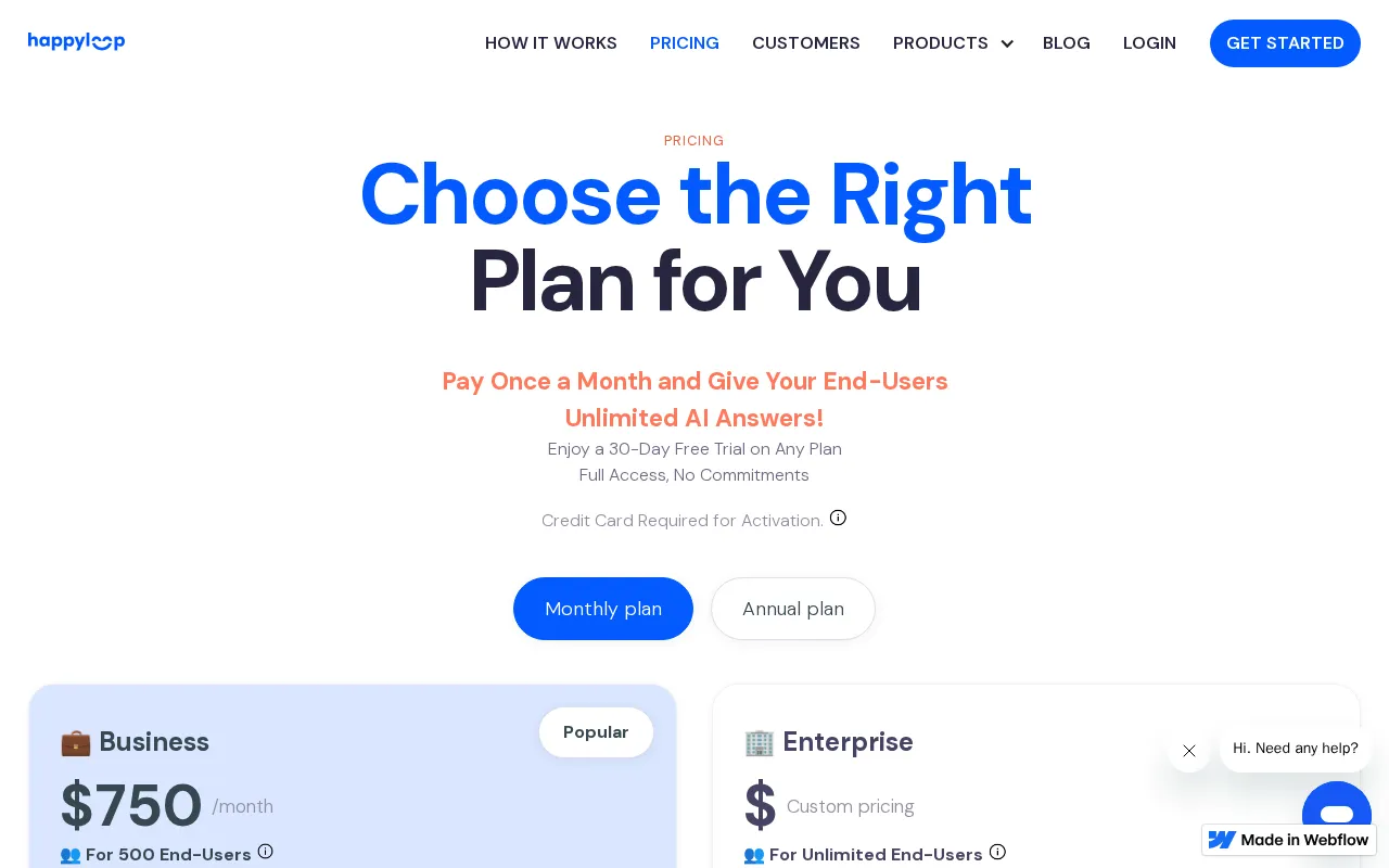 HappyLoop — pricing page