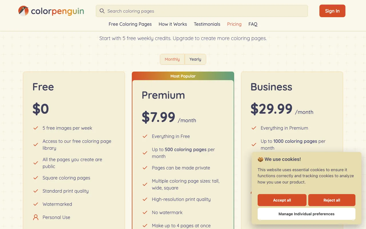 ColorPenguin — pricing page