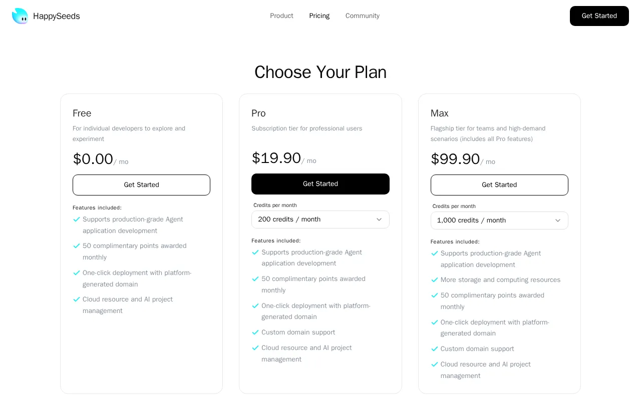 HappySeeds — pricing page