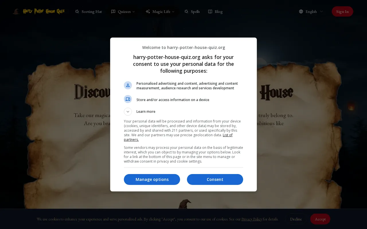 Harry Potter House Quiz ORG — preview screenshot