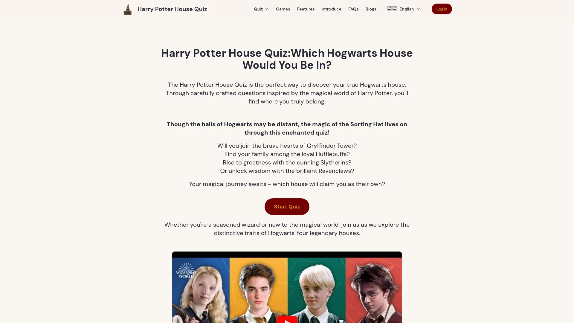 harry potter house quiz — preview screenshot