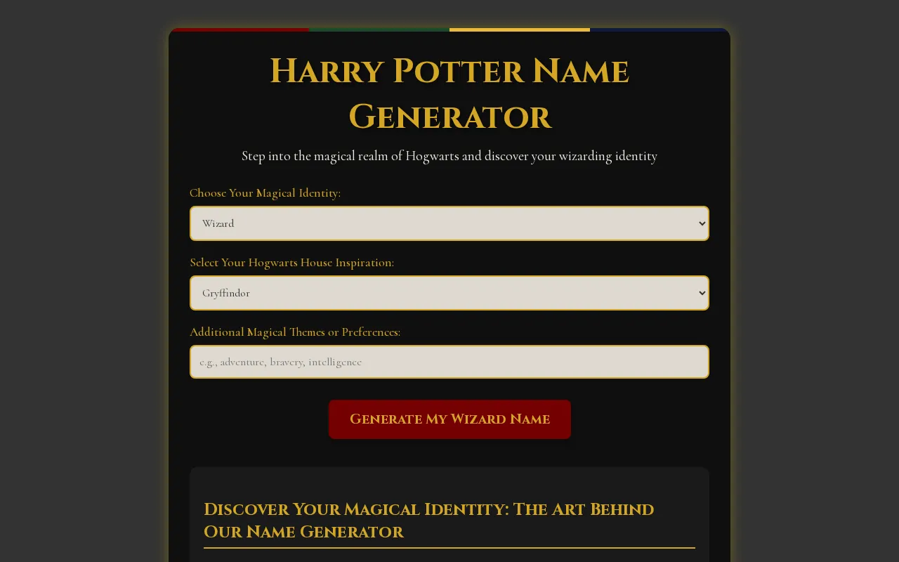 Harry Potter Name Generator — preview screenshot